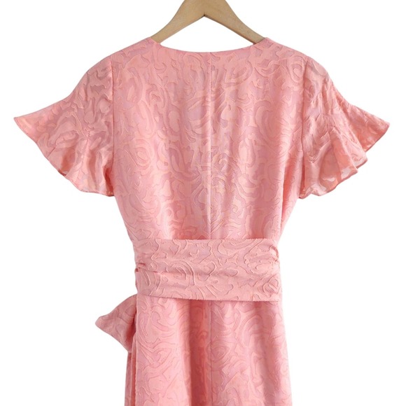 Tanya Taylor Women's Bianka II Silk Blend Mini Wrap Dress in Melon Pink Size 2 - Picture 7 of 14